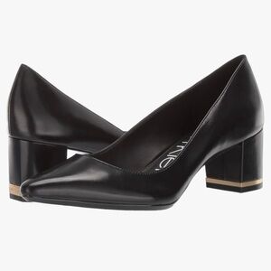 Calvin Klein Black Heels with Pointed Toe and Gold Accent